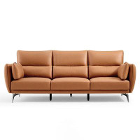 Brayden Studio 94.09" Brown Cloth Standard Sofa cushion couch