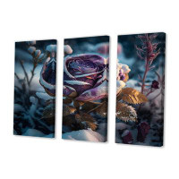 Latitude Run® A Blooming Purple Roses Flower In Winter - Floral & Botanical Canvas Wall Art Set