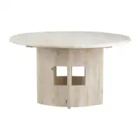 Foundry Select Petrolia 54" Reclaimed Elm Round Dining Table with Curved Modern Pedestal Base in a Natural White Wash Fi