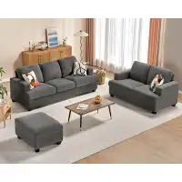 Wade Logan Berlinde Modern Couches With Storage Ottomans, 2 Piece Set, 3 Seater And Loveseat Comfy Couches For Living Ro