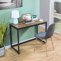 17 Stories Small Home Office Modern Laptop Computer Desk Table Metal Frame Brown Wood Top