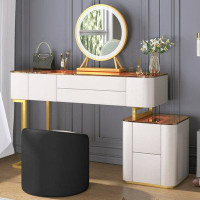 Everly Quinn Everly Quinn Vanity Set With Light And Mirror, Makeup Vanity With Drawers, Vanities With Led Light Mirror,