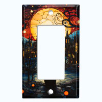 WorldAcc Metal Light Switch Plate Outlet Cover (Halloween Black Cat Spooky Church - Single Rocker)