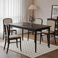SUPROT Simple Style Black Solid Wood Dining Table Set