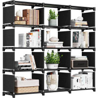 Ebern Designs Bookshelf For Bedroom Book Shelf Organizer Bookcase Tall Book Case 12 Cube Storage Organizer Cube Shelf Bl