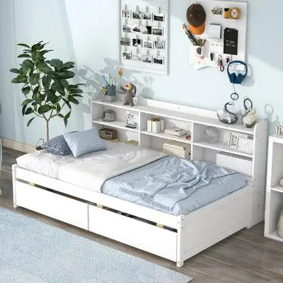 Latitude Run® Bed With Side Bookcase