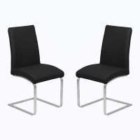 Wenty Leatherette Dining Chair With Cantilever Base, Set Of 2, Black And Silver