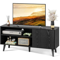 George Oliver Entertainment Centre with Storage, Open Shelves TV Console for Living Room and Bedroom, Black
