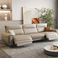 MABOLUS 104.33" Lightgrey Genuine Leather Modular Sofa Power Push Reclining Couch