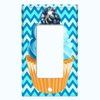 WorldAcc Metal Light Switch Plate Outlet Cover (Blackberry Cupcake Blue Chevron - Single Toggle)