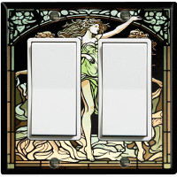 WorldAcc Metal Light Switch Plate Outlet Cover (Three Angel Sisters Art Biege - Double Rocker)