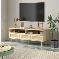 Lipoton Rattan Tv Stand With Solid Wood Feet