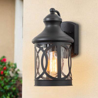 Charlton Home 1-light Matte Black Outdoor Wall Sconce With Seeded Glass Shade