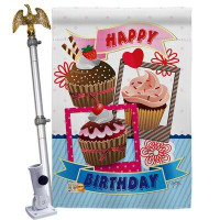 Breeze Decor Birthday Cupcake - Impressions Decorative Aluminum Pole & Bracket House Flag Set HS115096-BO-02
