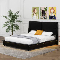 Wrought Studio Queen Size Upholstered Platform Bed With Sensor Light And Ergonomic Design Backrests