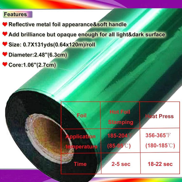 Green Color Hot Foil PVC Stamping Paper Metallic PVC Foil Paper 0.7X131yds Per Roll for Hot Foil Stamping Machine 010014 in Other Business & Industrial in Toronto (GTA) - Image 2