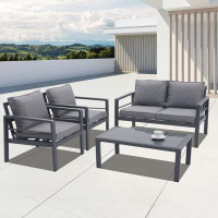 Hokku Designs 4-piece Aluminum Outdoor Patio Conversation Set,All-Weather Sectional Sofa