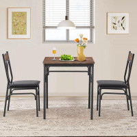 Co-t Kitchen Dining Room Table 2 Chairs For Small Space, Apartment,Metal Steel Frame, 3-Piece Set, Brown