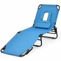 Arlmont & Co. Outdoor Folding Chaise Beach Pool Patio Lounge Chair Bed With Adjustable Back And Hole