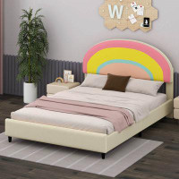 Red Barrel Studio Full Size Upholstered Platform Bed With Rainbow Shaped, Adjustable Headboard And LED Light Strips