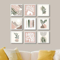 SIGNLEADER SIGNLEADER Wall Art Collage Gallery Print Frame Set Pastel Pink Forest Plant Variety Abstract Shapes Illustra