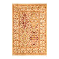 Isabelline Uziah Mogul One-of-a-Kind Hand-Knotted Ivory/Orange/Red Area Rug 4'2" x 6'1"