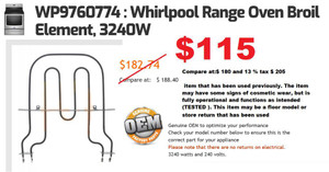 WP9760774  Whirlpool Range Oven Broil Element, 3240W City of Toronto Toronto (GTA) Preview