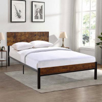 17 Stories Metal Platform Bed Frame With Wooden Headboard And Footboard