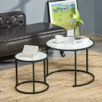 Orren Ellis Orren Ellis Round Nesting Coffee Table Set Of 2, Stacking Modern Accent Tables With Faux Marble Tabletop And