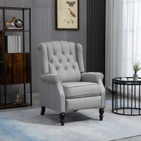 WINGBACK RECLINING CHAIR WITH FOOTREST, BUTTON TUFTED RECLINER CHAIR WITH ROLLED ARMRESTS FOR LIVING ROOM, LIGHT GREY