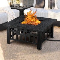 Red Barrel Studio Nox Steel Gas Propane Fire Pits with Lid and Lava Rock, 28 Inch Fire Table, 50,000 BTU Outdoor Fire Pi