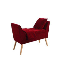 Everly Quinn Deep Red Modern Flair Storage Bench With Pillow And Blanket