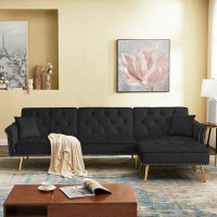 House of Hampton Modern Velvet Upholstered Reversible Sectional Sofa Bed