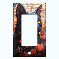WorldAcc Metal Light Switch Plate Outlet Cover (Halloween Spooky Black Cat Autumn - Single Rocker)