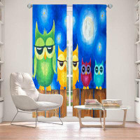 East Urban Home Lined Window Curtains 2-panel Set for Window Size by nJoy Art - Owls on a Fence Blue