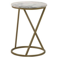 Alma Malthe Round Accent Table with Marble Top White and Antique Gold