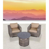 Wade Logan Alieyah Fully 3 Piece Assembled Club Chair Set And Wicker Firepit With Sunbrella Cushion
