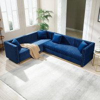 Mercer41 Contemporary Vertical Channel Tufted Velvet Sectional Sofa Modern Upholstered Corner Couch For Living Room Apar