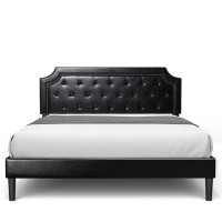 Winston Porter Jashod Bed Frame Upholstered Low Profile Platform Bed with Tufted Faux Leather Headboard