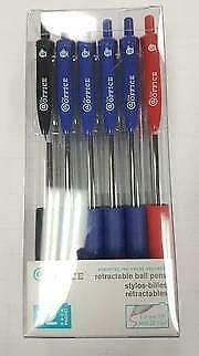THE OFFICE RETRACTABLE BALL PENS ASSORTED INK RED, BLUE BLACK COLORS 12-PACK $6.99