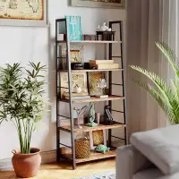 17 Stories 17 Storeys Industrial Bookshelves And Bookcases, Ladder Shelf 5 Tier With Metal Frame For Living Room, Home O
