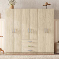 Latitude Run® 6-Doors Wooden Wardrobe Storage For Bedroom, With Big Drawers