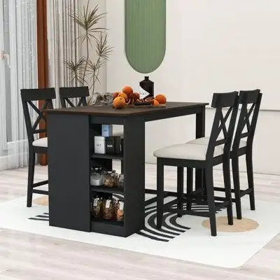 Gracie Oaks Tomball 5-Piece Wood Dining Set with Counter Height Table, Cross Back Chairs