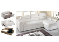 Vinyl Sectional w Storage Chaise & Pull Out Bed (White or Brown)