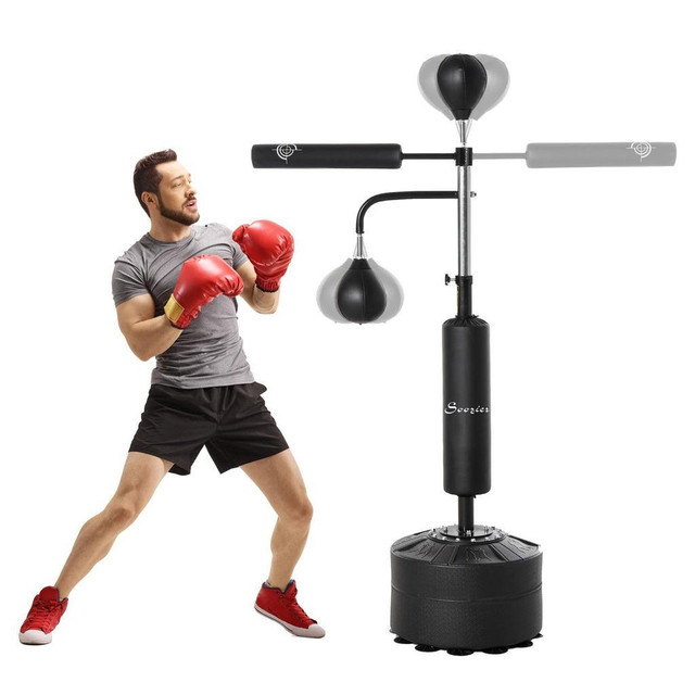 3-IN-1 BOXING PUNCHING BAG STAND WITH 2 SPEED BALLS, 360° REFLEX BAR, PU-WRAPPED BAG, ADJUSTABLE HEIGHT in Exercise Equipment
