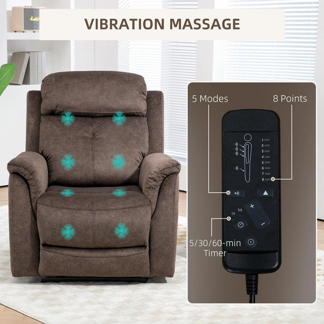 MANUAL RECLINER CHAIR WITH VIBRATION MASSAGE, RECLINING CHAIR FOR LIVING ROOM WITH SIDE POCKETS, BROWN in Chairs & Recliners - Image 3