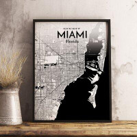 Made in Canada - Wrought Studio 'Miami City Map' Graphic Art Print Poster in Ink