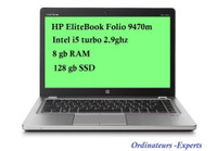 HP* Elitebook Folio 9470m 14-inch  for business, Intel i5 ,2.9 ghz turbo, 8GB RAM,128GB SSD lighted kb, Mc Office Pro