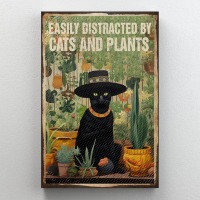 Trinx Easily Distracted By Cats And Plants 2 - 1 Piece Rectangle Graphic Art Print On Wrapped Canvas