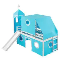 Zoomie Kids Twin Size Bunk Bed With Slide Blue Tent And Tower
